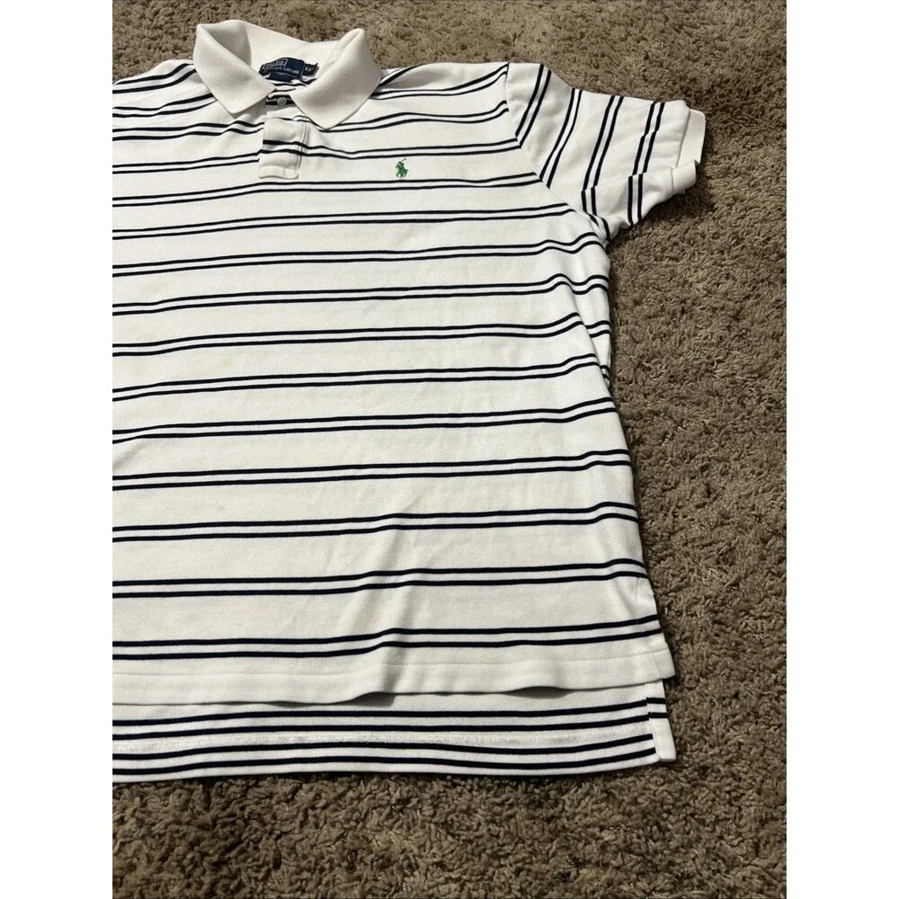 Polo Ralph Lauren Polo Shirt Mens XXL Knit Cotton White Blue‎ Stripes